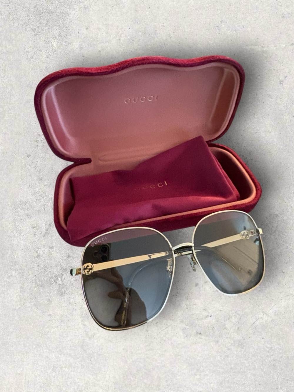 Gucci Gold Metal Oversized Square Women's Sunglasses - Gold - Picture 4 of 5